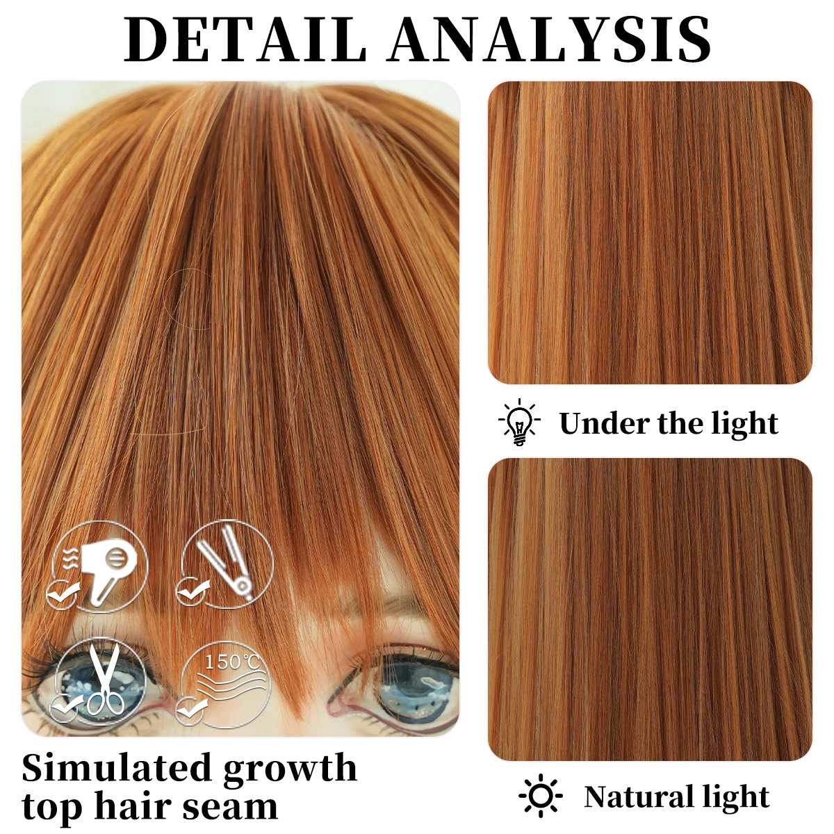 7JHH WIGS Anime Cosplay Wigs Long Straight Orange Wig with Bangs Costume Synthetic Wig with Clip on Double Ponytails Party Hair image 5