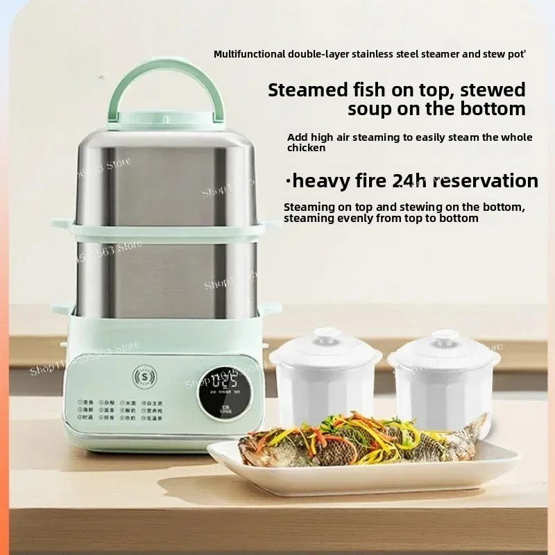 220V 스테인리스 스틸 전기 음식 찜기 - 다기능 2-in-1 찜 및 조림용 소형 사각 디자인