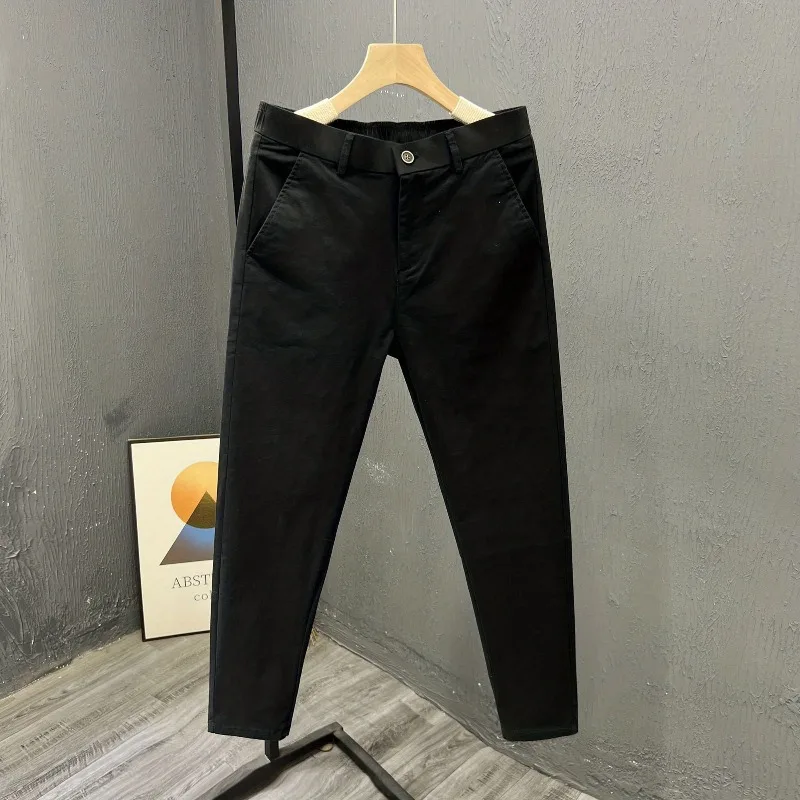 Minimalist Trendy Commuter Summer Men\'s Solid Color Thin Elastic Waist Business Casual Loose Feet Straight Ankle Length Pants