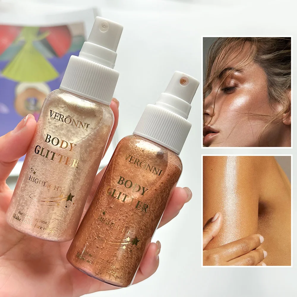 Glow Shimmer Spray,Waterproof Liquid Highlighter Body Luminizer with Glitter Makeup For Face & Body,Long-lasting For Festival