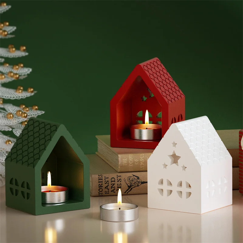 DIY Small House Candle Holder Silicone Mold Candle Base Gypsum Ornament Resin Epoxy Mold Home Crafts Decoration Storage Tools