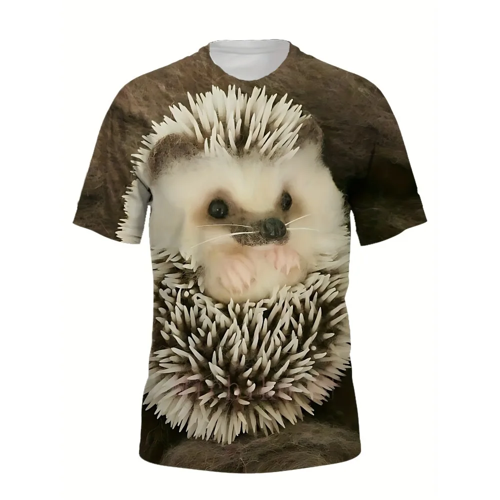 

Лето 2029, мужские и женские быстросохнущие футболки с 3D принтом и милым ежиком, унисекс, повседневные футболки для поездок на работу, топы