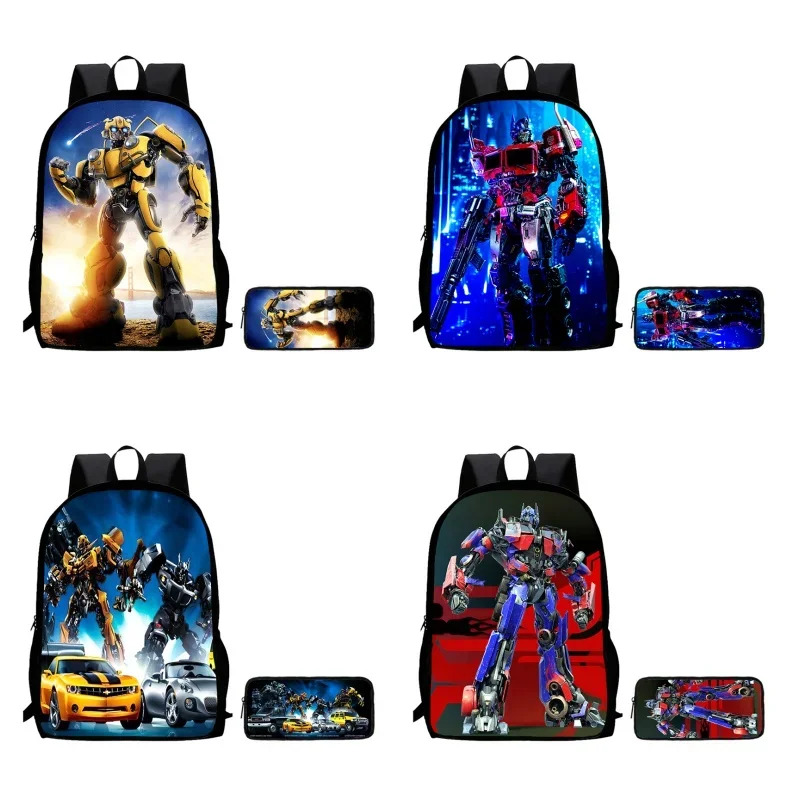 2Pcs Set T-Transformers Child Backpack With Pencil Bags,B-Bumblebee School Bags for Boys Girls,Durable Kid Bags for Kindergarten