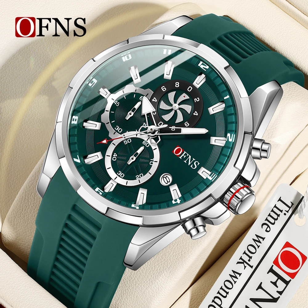 OFNS 8025 Fashion Business Herren-Quarzuhr, multifunktional, sechs Nadeln, drei Augen, Chronograph, wasserdicht, Kalender, Herrenuhr