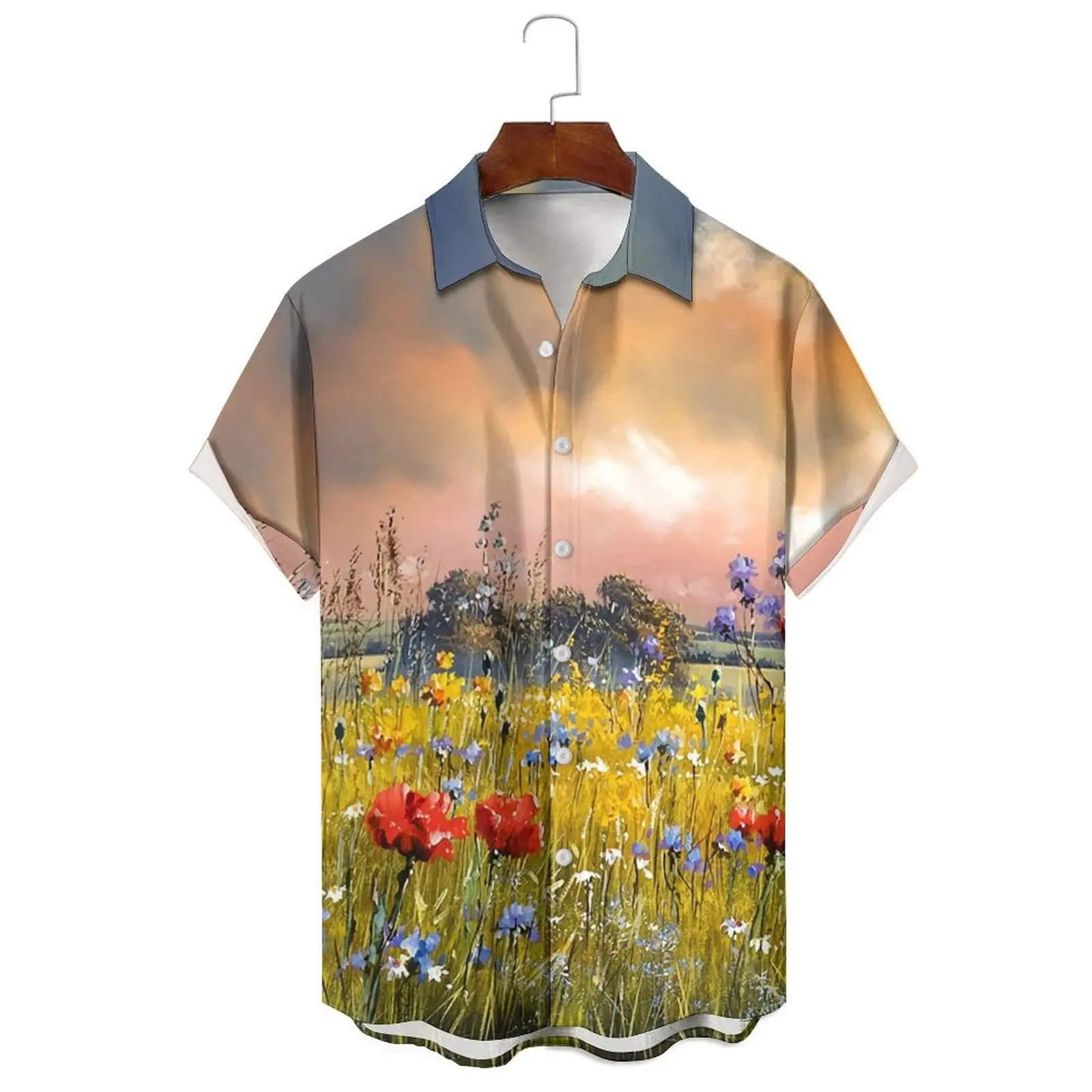 

Summer New 3D Printed Landscape Button-up Shirt For Men And Women Fashion Casual Comfort Hawaiian Shirt Short Sleeve Shirt