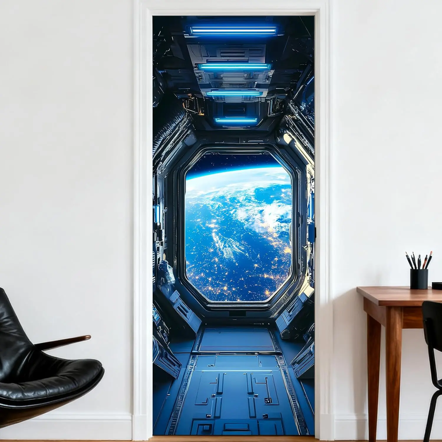 Space Capsule Earth View Door Stickers Covers Decorative 30.3