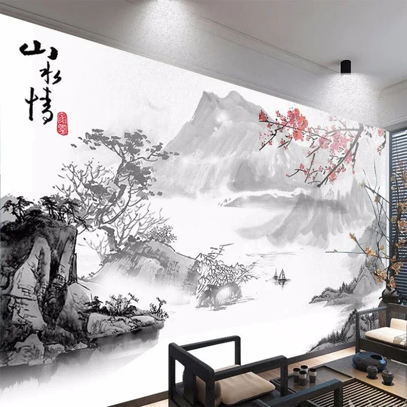 Papier peint mural personnalisé, style chinois, paysage, peinture à l'encre, fresque, salon, TV, canapé, chambre à coucher, arrière-plan d'étude, mur, décoration d'intérieur