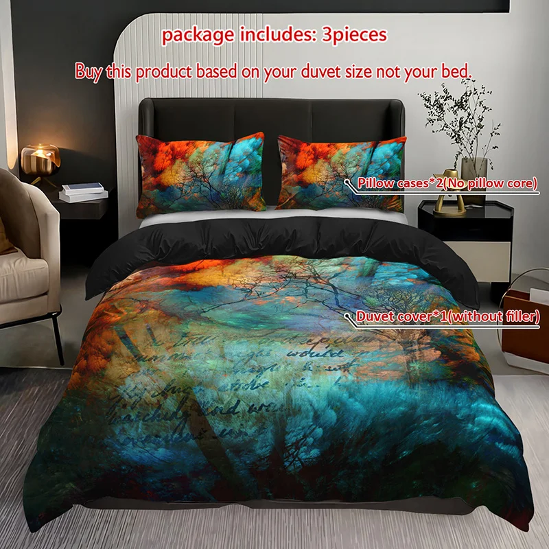 

3pcs Abstract Tree Watercolor Bedding Duvet Cover Set Autumn Tree Bedding Quilt Set Modern Abstract Themed Bed Quilt Set Fall
