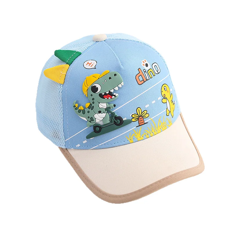 

2025 New Summer Children's Net Hat Leather Label Dinosaur Mesh Duck Tongue Hat Boys' Cartoon Baseball Hat Sunshade Hat