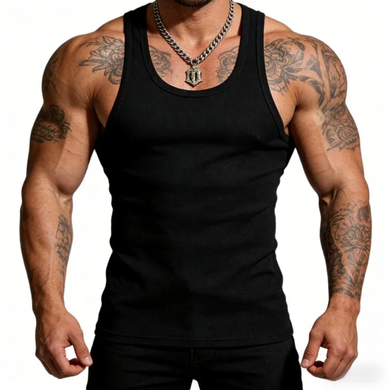 2026Tank Top Men Cottonmen Racerback Youth Slim Fit Bottompure Color Sleeveless Sports Vest Tank Top Men