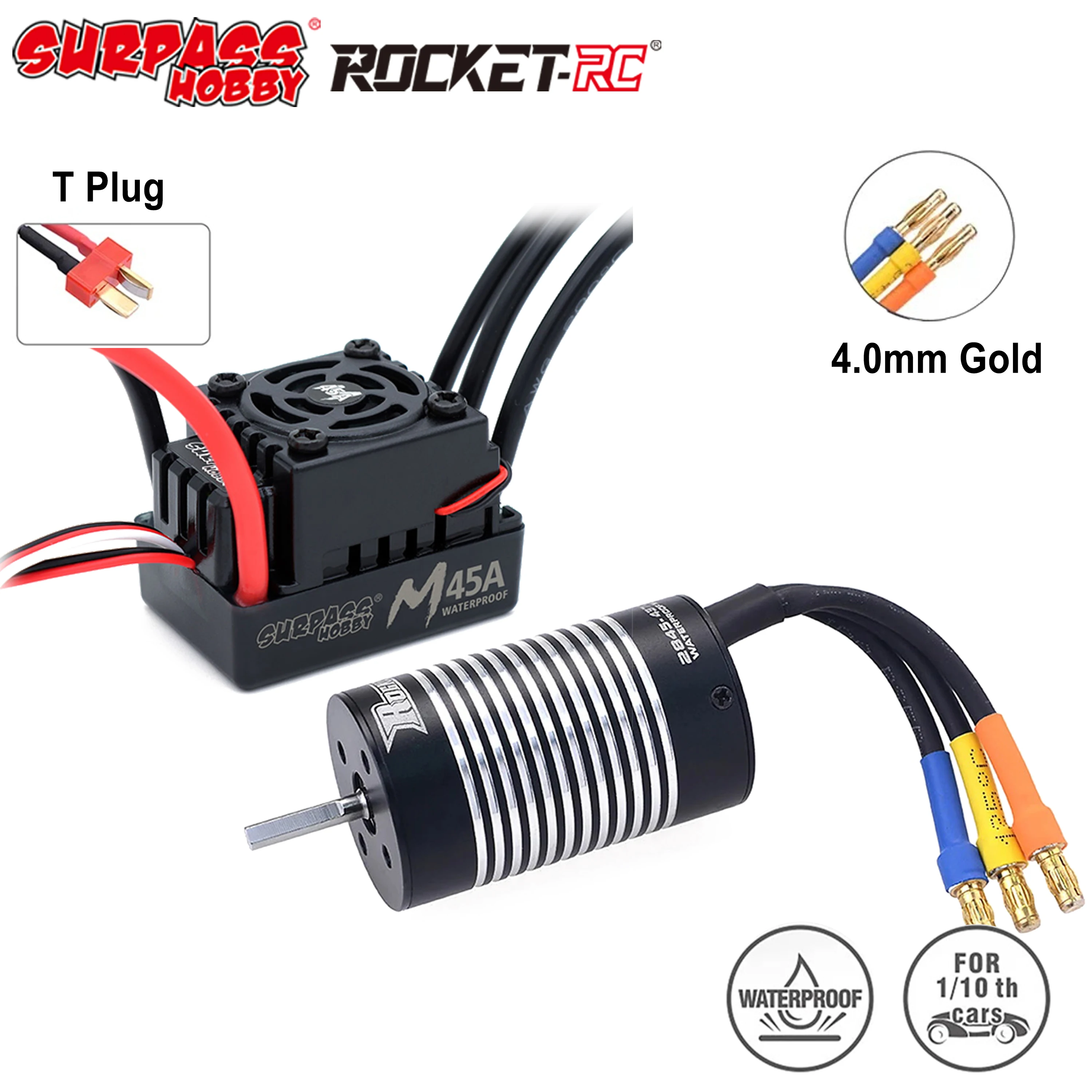 Surpass Hobby Rocket 2845 Waterproof Brushless Motor w/ 45A ESC Combo for 1/12 1/14 RC Car Wltoys 144001 12428 Traxxas HSP Robot