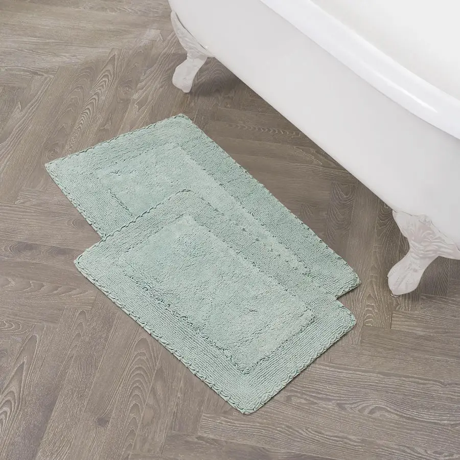 

Ruffle Border 100 Cotton Bath Rug Set, Aqua, 17 x 24 20 x 32