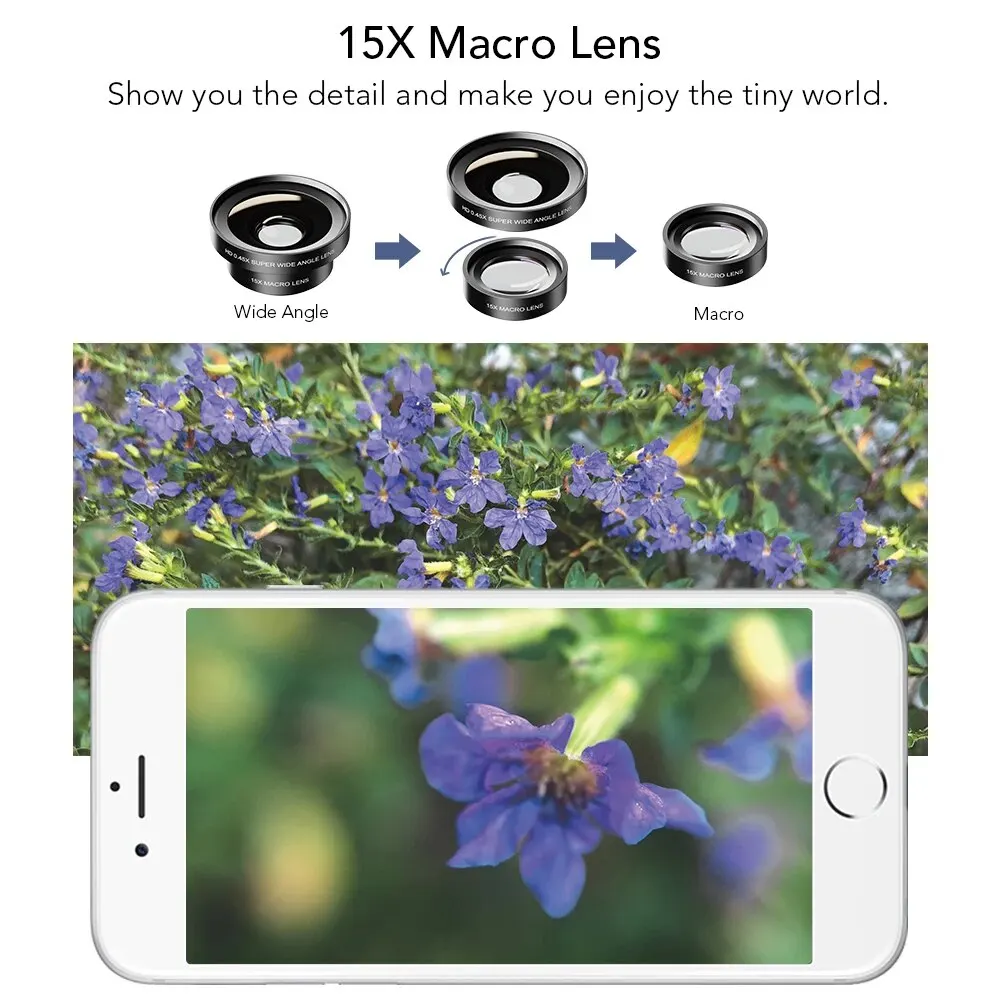 APEXEL Phone Lens Kit 0.45x Super Wide Angle & 12.5x Macro Micro Lens HD Camera Lentes for iPhone Samsung Xiaomi More Cellphones