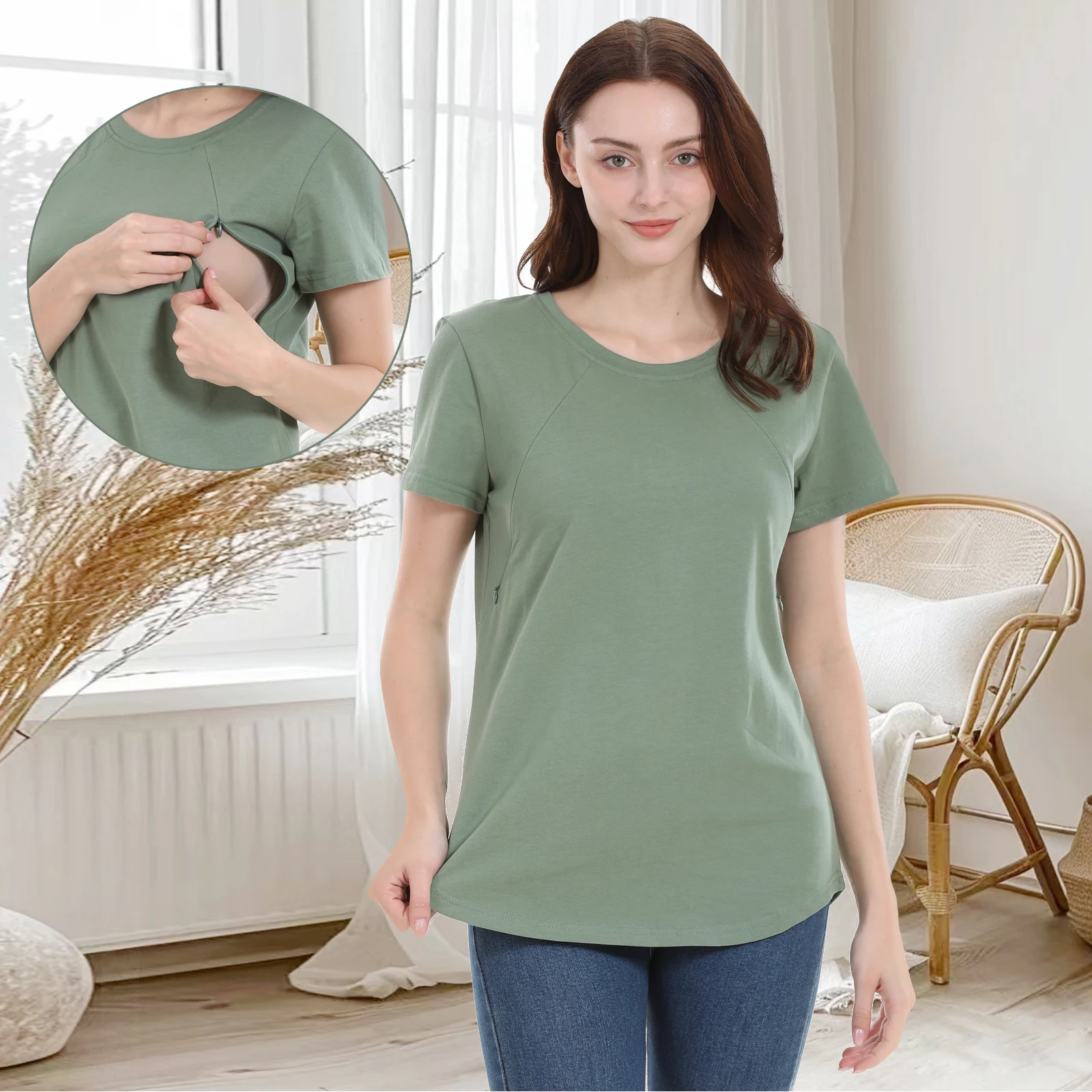 

Summer Maternity T shirt Short Sleeve Breastfeeding Clothes Zipper Nursing Plus Size S-5XL Lactation Tops Pregnancy Tshirts