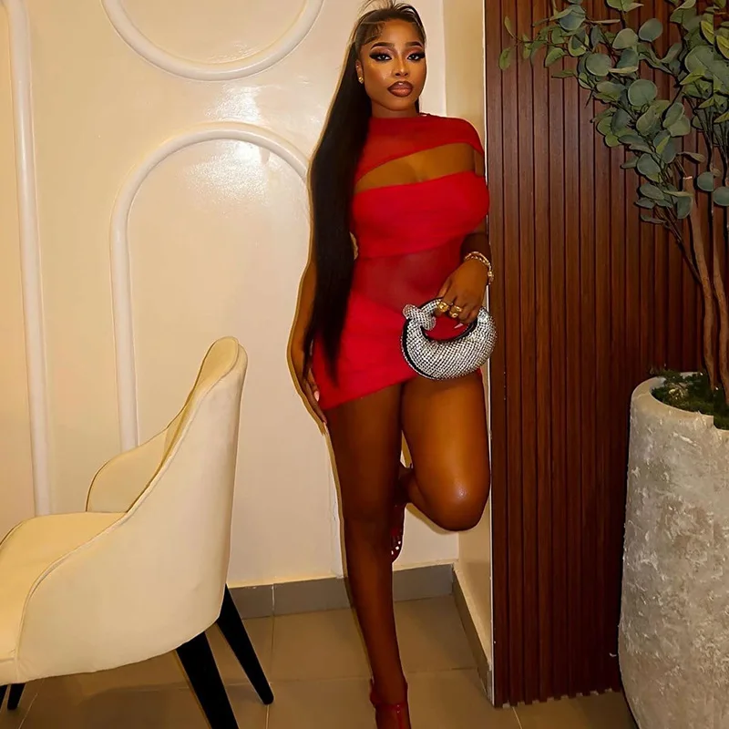 Solid Color Women's Clothing With Hollow-out Niche Design, New Body Skirt, Fashionable High-neck Sleeveless Short Tight Clothing
