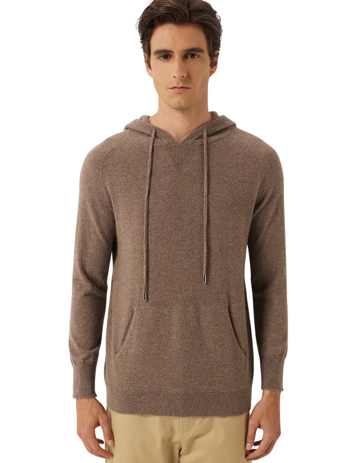 Men 100% Pure Cashmere Hooded Sweater Long Sleeve Knitted Pullover Warm Soft Casual Plain Hoodie Jumper Outerwear Autumn Winter