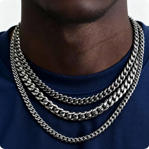 Vintage Punk Chain Necklace for Men,Grey Gold Color Stainless Steel Cuban Chain Metal Choker,Classic Jewelry Gift for Him