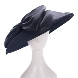 Lawliet Women's Wool Felt Wide Brim Hatinator Headwear with Huge Silk Bow Wedding Occasion Hat T518