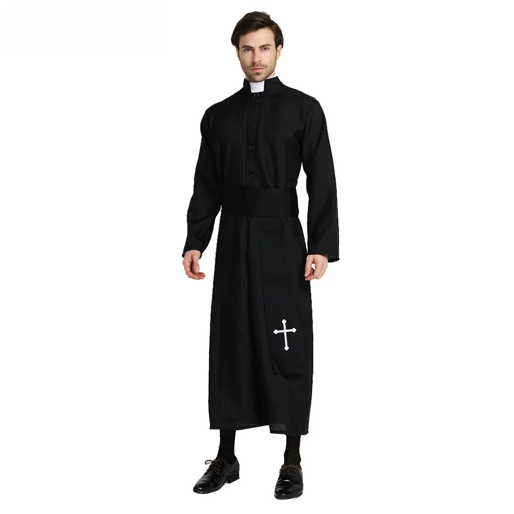 loween Costume Stage Performance Robe for Men Biop Role Play Western Par High Class Long Bla Robe Traditional Chines...