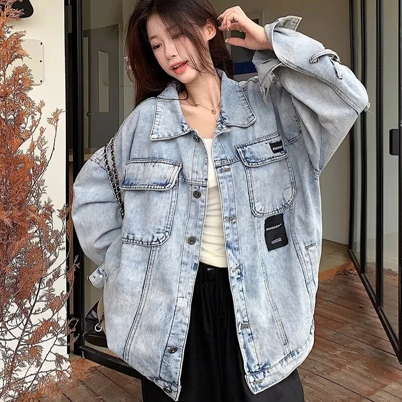 Jaquetas femininas na moda casal estilo coreano retro angustiado lavado streetwear solto casual all-match outono aconchegante chique denim casacos