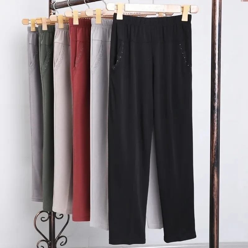 

Middle-aged Women Trousers Summer 2024 Fashion Straight Pants Casual High Waist Thin Loose Mother Elasticity Baggy Pants