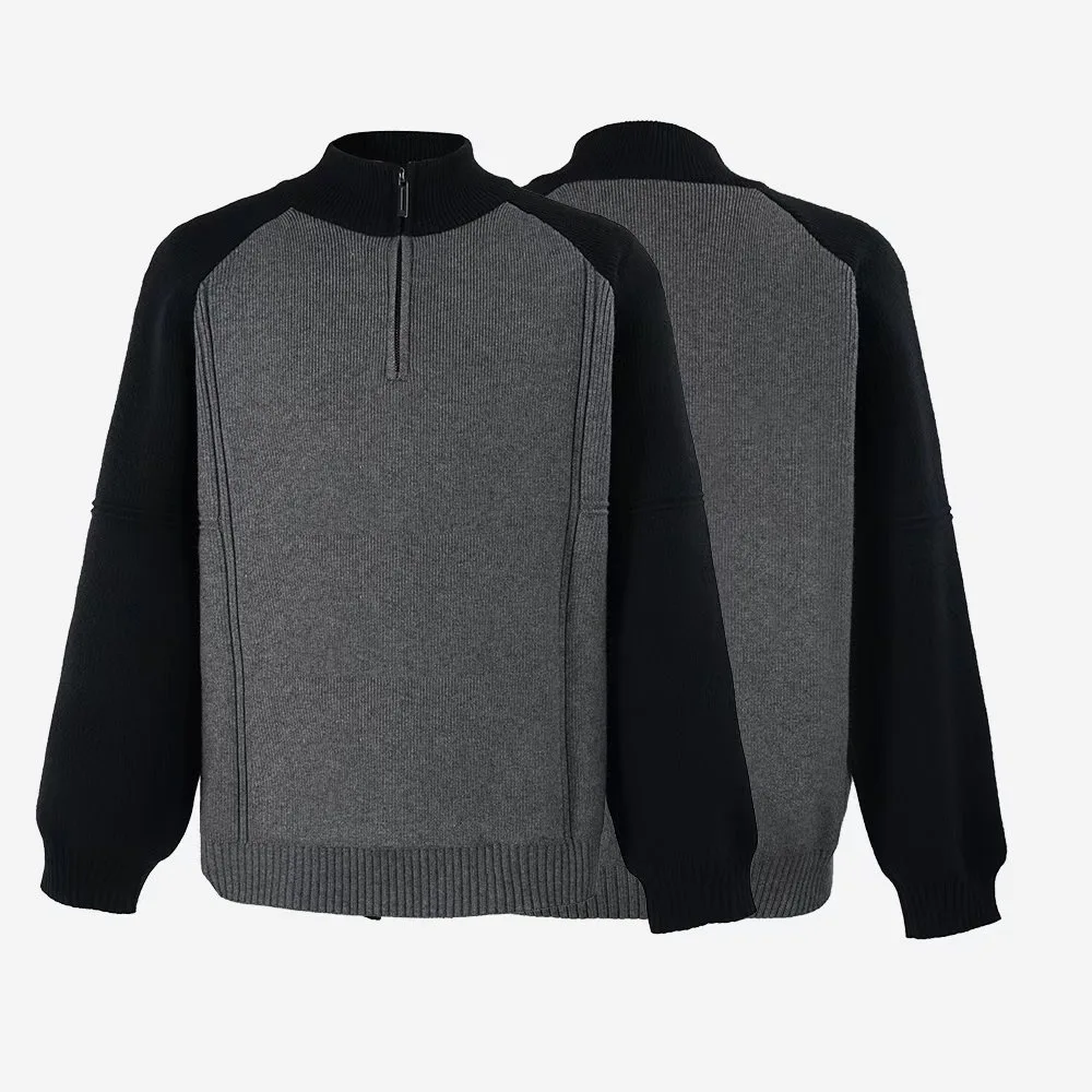 Autumn Winter Color-Block Raglan Half-Zip Knit Sweater Men's Premium Business Casual Top