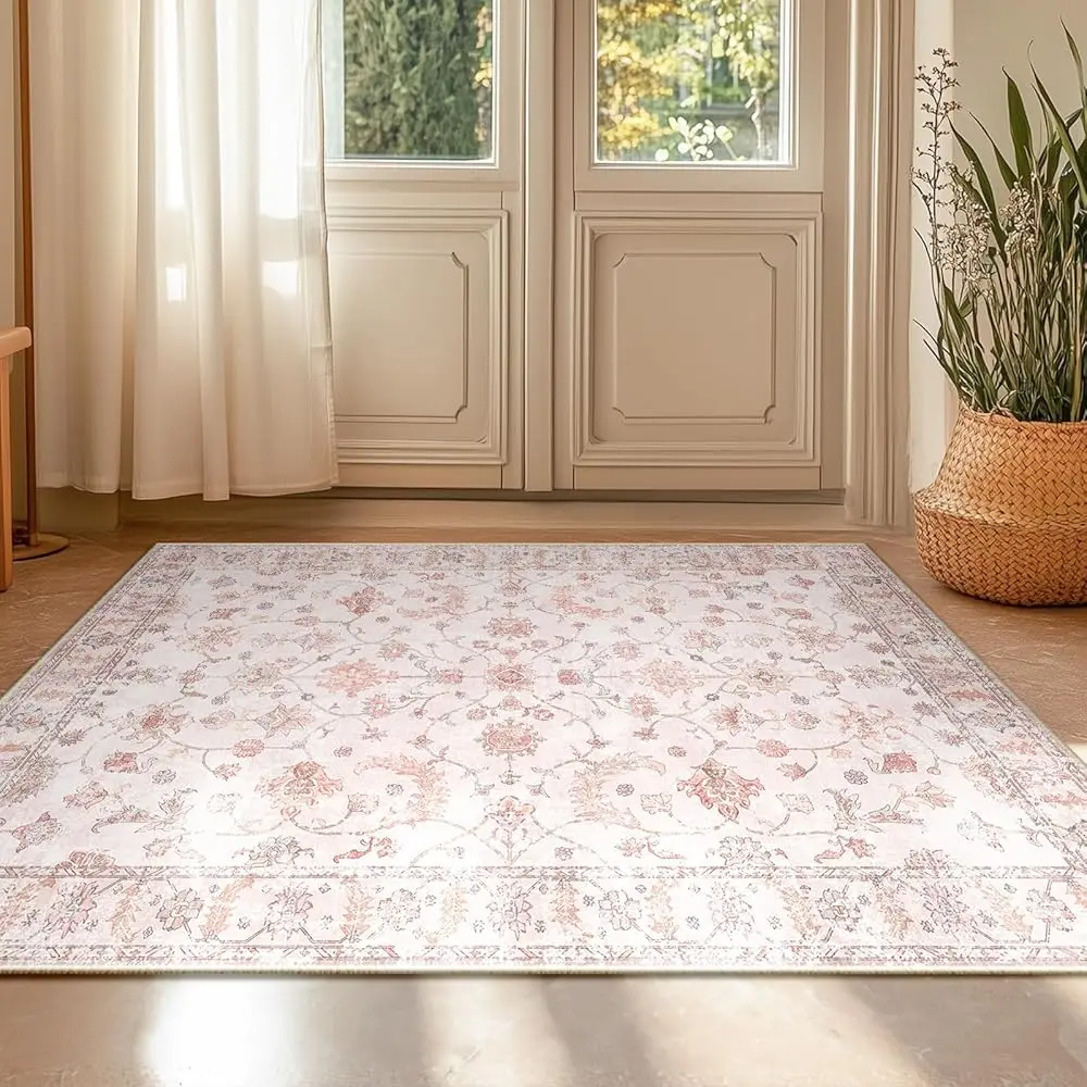

2X3 Area Rug Print Washable For Living Room Low Pile Non Slip Soft Thin Carpet Boho Vintage Floral Rug Stain Resistant For