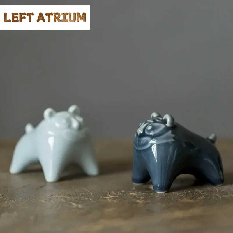 Blue Glaze Cute Tiger Tea Ornaments Tiger Decoration Ceramic Misty Blue Tea Set Accessories Decoration Tea Pet