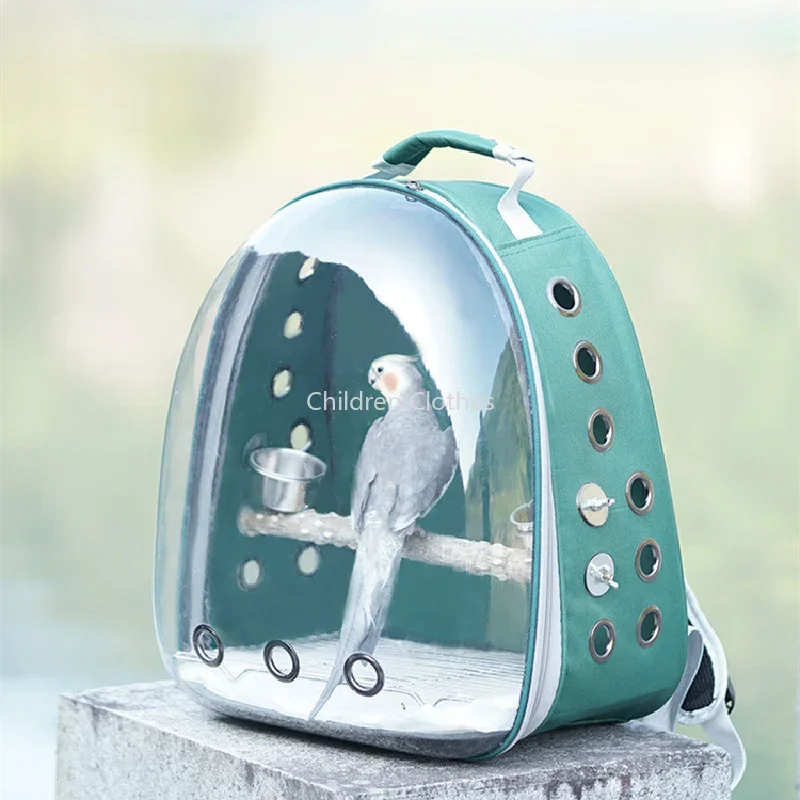 Bird Carrier Space Bag zaino per pappagalli con Prech e tazze per mangiatoia per parrocchetto Cockatiel Bunny Travel gabbia per animali domestici portatile in acrilico