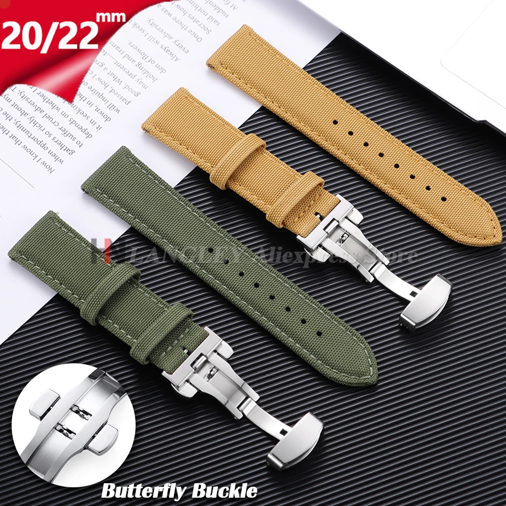 Quick Release Sailcloth Watch Strap 20mm 22mm for Huawei Watch GT5/GT4 46mm Two-Sided Nylon ButterflyBuckle Comfortable Bracelet