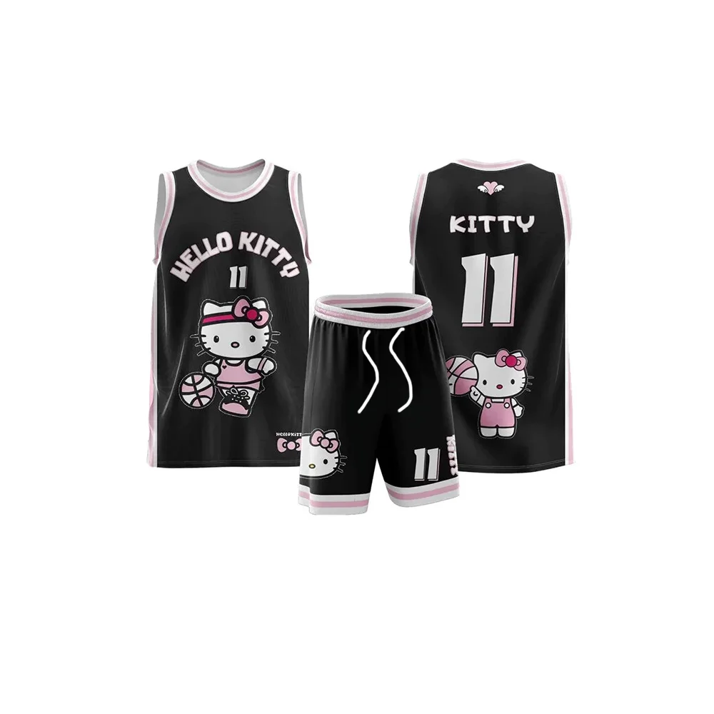

Summer Basketball Jersey Set Cartoon Pattern Digital Print Round-Neck Vest And Drawstring Shorts Men's And Women's Sports Set