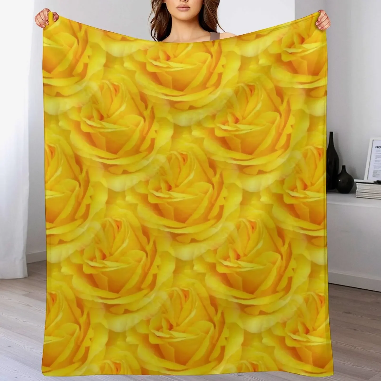 

New Modern Abstract Seamless Yellow Rose Petals Throw Blanket Hair Decorative Beds Sofa Quilt Tourist Blankets