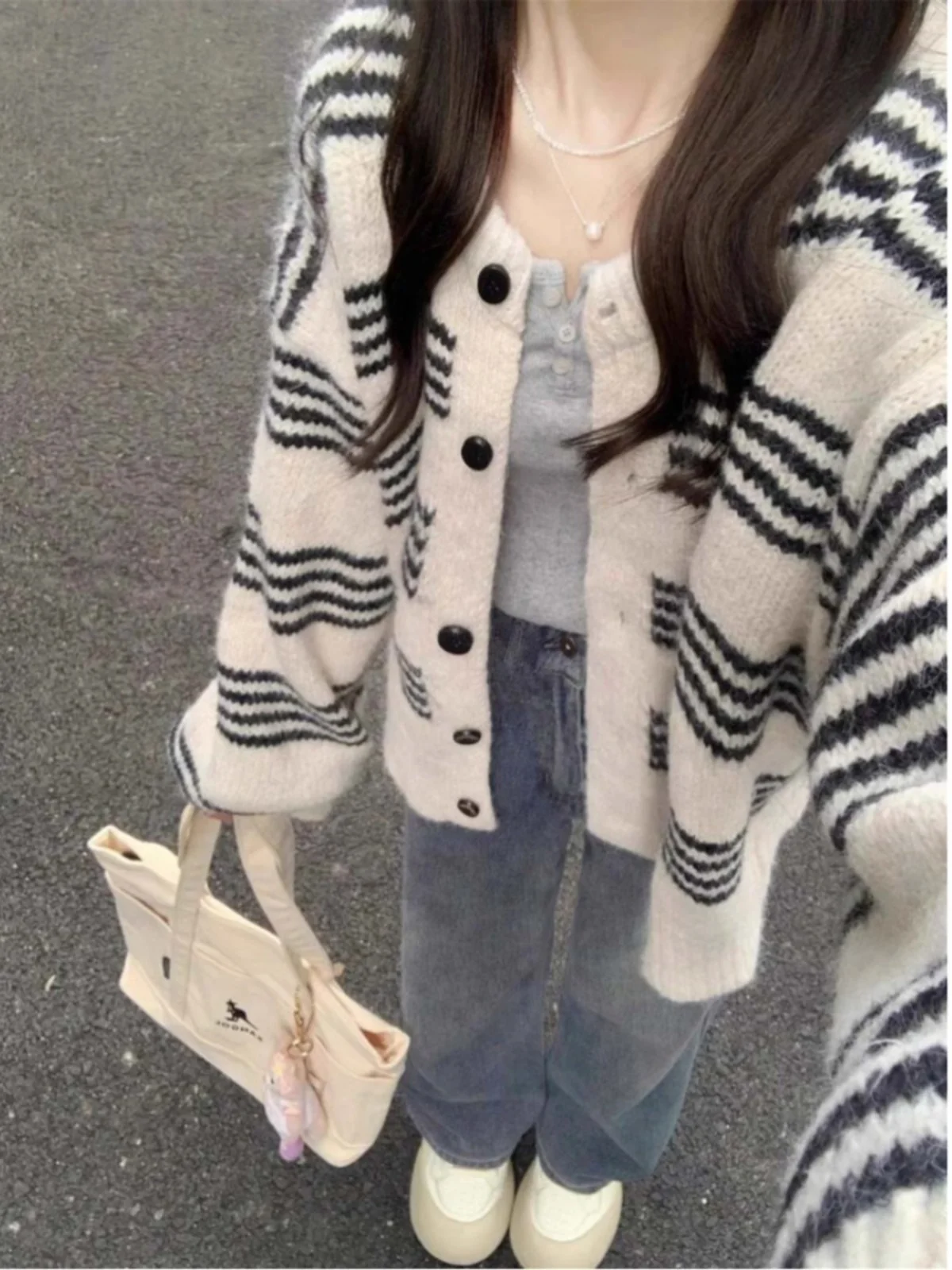 

Вязаный открытый кардиган в полоску в стиле ретро, женский свитер, свободный весенне-осенний ленивый Sle Faion, верхняя одежда, круглый топ Ne Long Sve