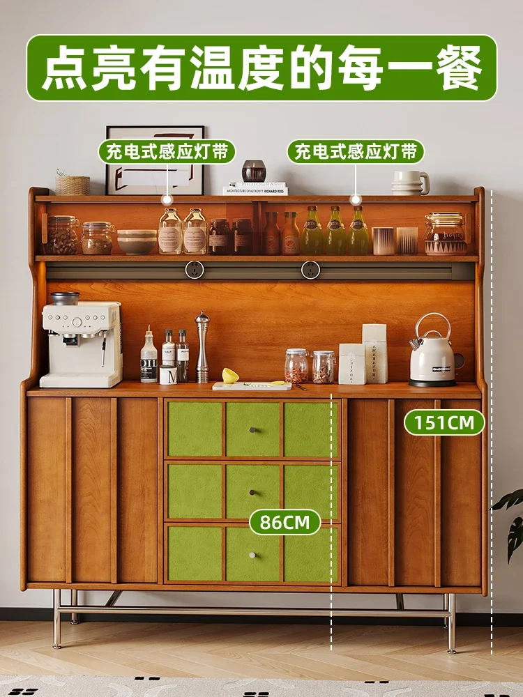 Antique style solid wood dining side cabinet in the whole house, retro tea cabinet integrated against the wall