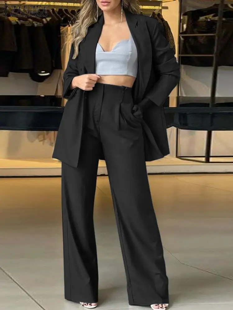 ZANZEA Women Blazer & Wide Leg Pant Sets Spring Elegant OL Work Suits Office Ladies Outfits Fashion Loose Matching Sets Oversize