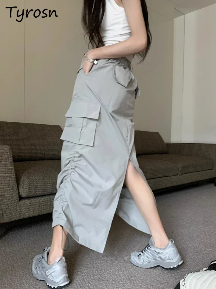 

Юбки женские в американском стиле, летняя мода, простой универсальный дизайн, карманы для отдыха, ампир, женская уличная одежда, уютная миди