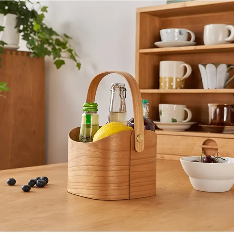 Mir à Main Rétro en Bois Massif, Boîte à Cosmétiques Minimaliste Japonais, Design Multi-Grille, Boîtes de Rangement, Bureau de Scène Polyvalent