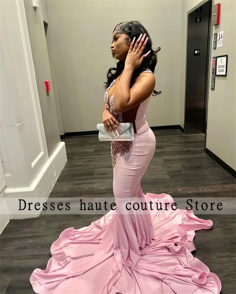 Luxury Pink Mermaid Prom Dresses 2025 For Black Girls  Beading Crystal Rhinestones Evening Dress Party Gowns Birthday Customized