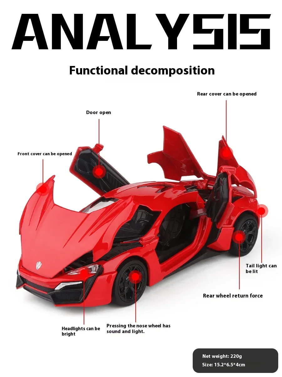 1:32 W Motors Lykan HyperSport Super Sport Car lega metallo Diecast modello di veicolo raccolta Hobby Sound & Light ornamenti alla moda