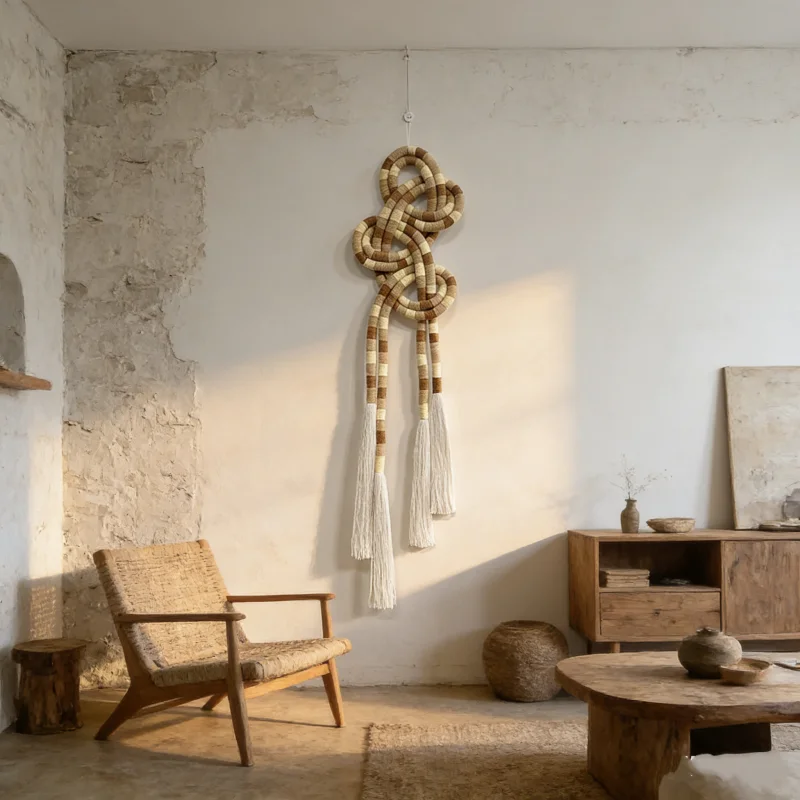 

Long Tassel Minimalist Abstract Knot Macrame Wall Hanging Handwoven Rope Decor for Entryway Or Hallway