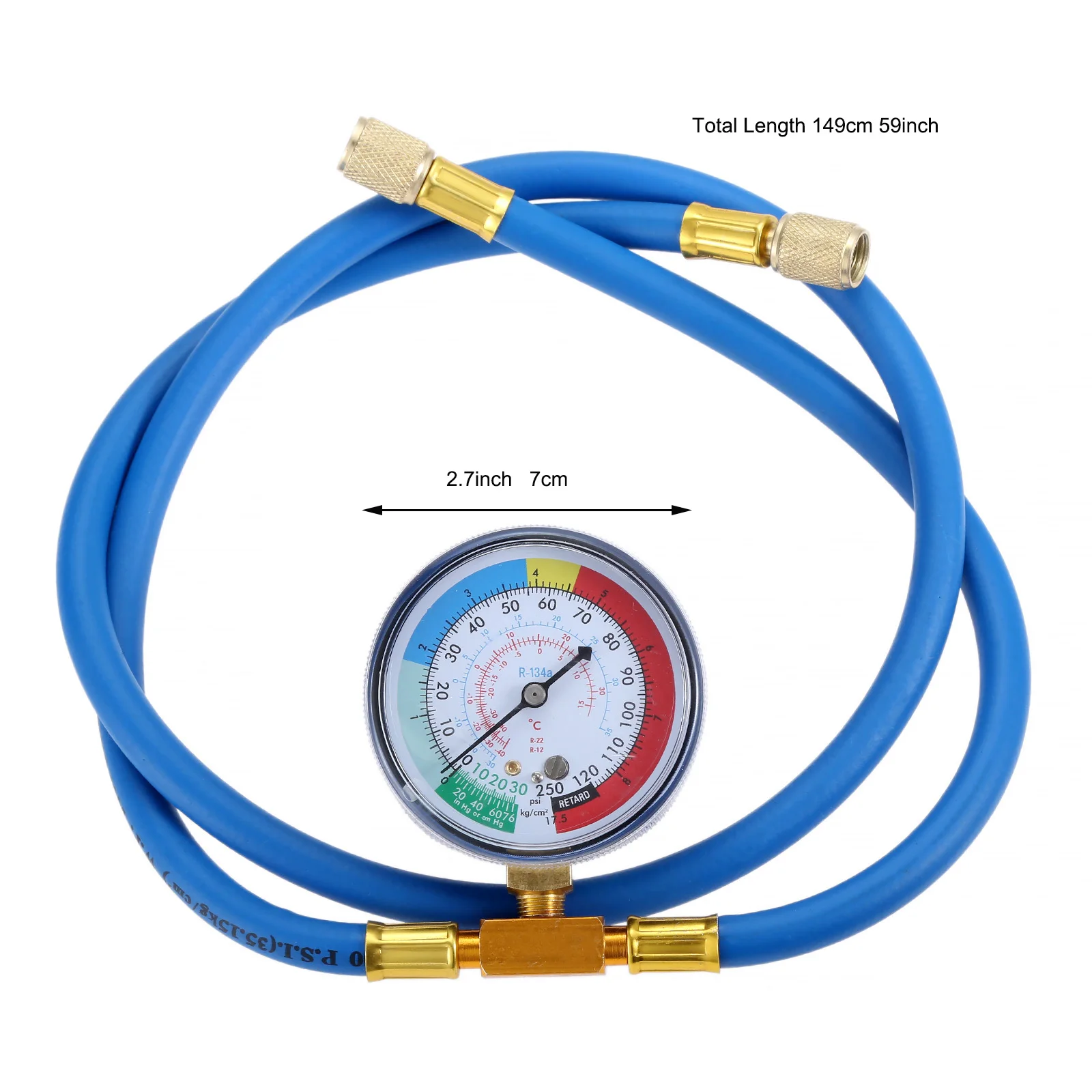 R134A Recharge Hose Kit with Gauge, 59'' AC Refrigerant Recharging Hose w/1/2