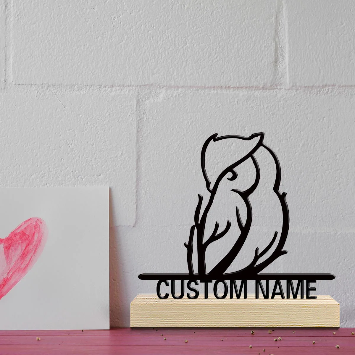 1pc Interesting Metal Desktop Decoration Custom Content With Wooden Base Desk Ornaments for Study Rooms,Bedrooms,and Offices
