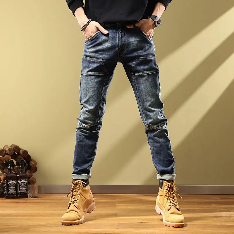 

Autumn and winter fashion brand loose straight work clothes jeans men's autumn new style pants men's splicing casual pants