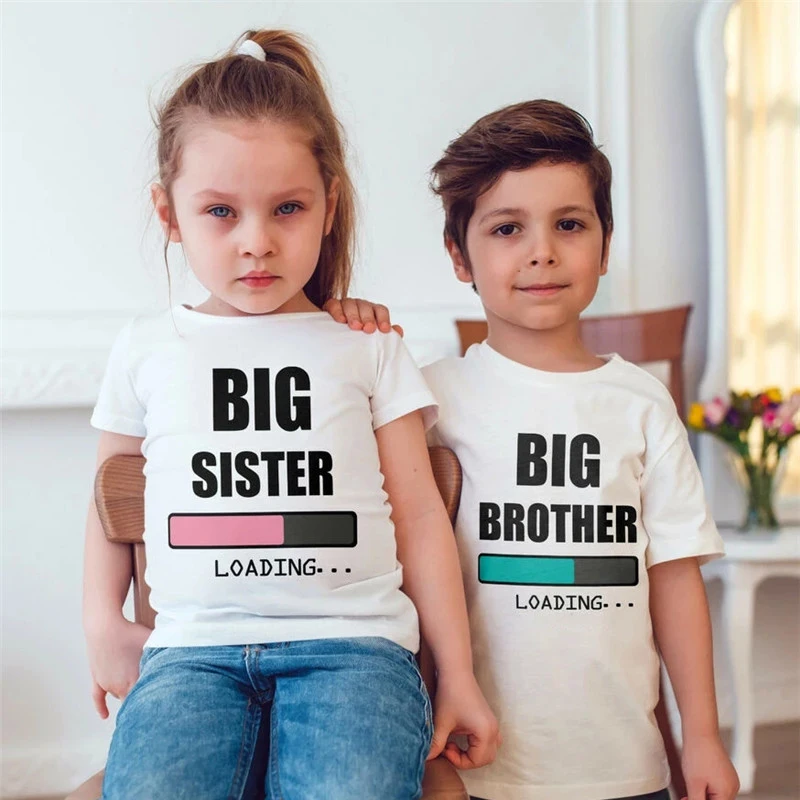 2025 Kids Outfits Clothes Big Brother/Sister Loading Toddler Anoucement T Shirt Children Soft Tops Tee Shirts Babe Clothes