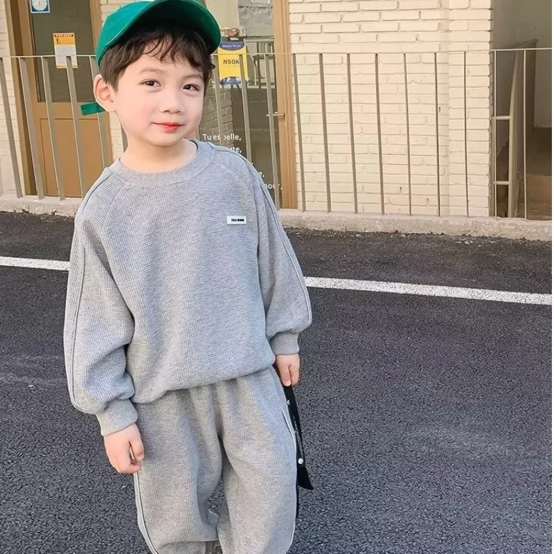 Blue Spring Autumn Cotton Jogging Suit Teenagers Children Clothing Boys Sweatshirts +Pants Kids Suits 2PCS/Set Cotton 2025