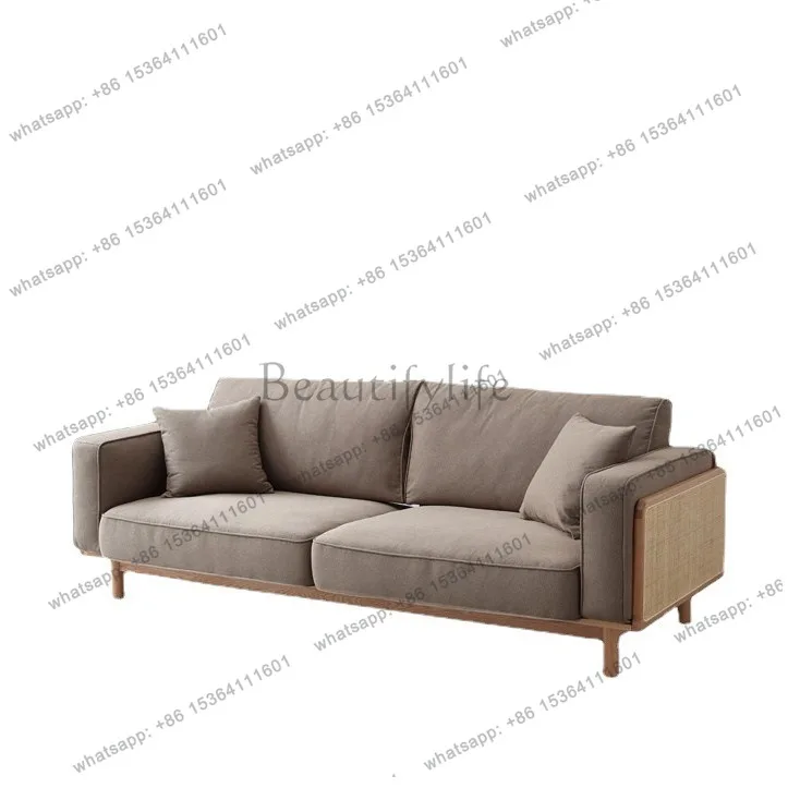 

Rattan sofa combination Japanese ash wood fabric simple solid wood