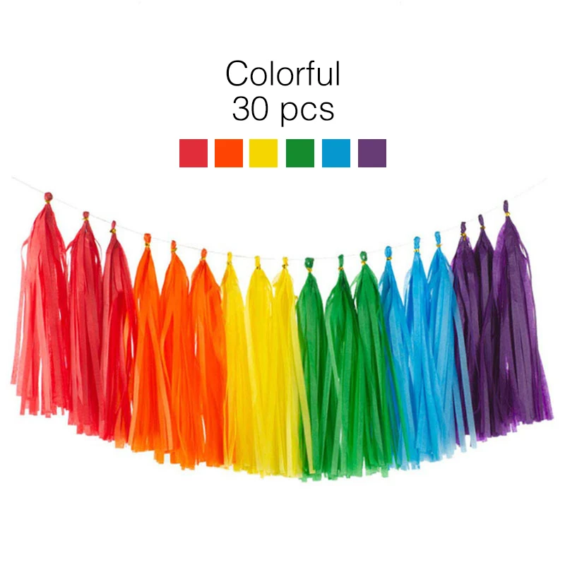 15-30 pcs Multicolor DIY Tissue Paper Tassel Garland Sets Baby Shower Anniversary Birthday Party Wedding Decoration Crafts