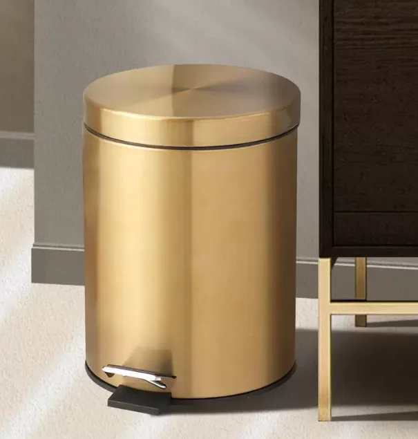 3L5L7L household gold silent foot-pedal trash can round, kitchen, bathroom storage bucket belt