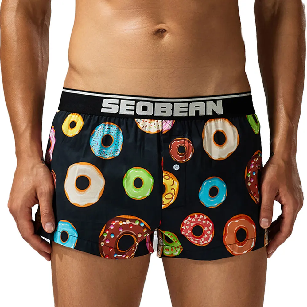 SEOBEAN Men's 100% Cotton Men's home pants, cute style sleep pants, casual and comfortableMale Sleepwear Comfortable Boxers.