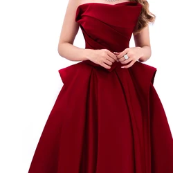 Customized Formal and Classic Solid Color Satin Evening Dresses A-Line Sleeveless Strapless Floor Length Special Occasion Gowns